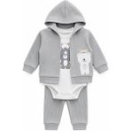 Lika&Nika Erkek Bebek 3'lü Takım Kapüşonlu Hırka Body Pantolon Seti Yenidoğan Bebek Kıyafeti Alt Üst Takım Pamuklu - Yeşil - Açık Gri - 6 - 9 Ay