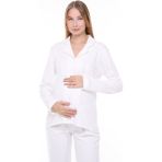 Likapa Interlok Düğmeli Hamile Lohusa Uzun Kol Pijama Takımı 1354-01 - Ekru - 2XL