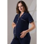 Likapa Penye Önden Düğmeli Hamile Lohusa Kısa Kol Pijama Takımı ,%100 Cotton - XL