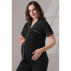 Likapa Penye Önden Düğmeli Hamile Lohusa Kısa Kol Pijama Takımı ,%100 Cotton