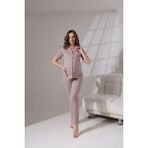 Likapa Penye Önden Düğmeli Hamile Lohusa Kısa Kol Pijama Takımı , Cotton - 2XL - Açık Pembe - Siyah