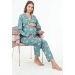 Likapa Penye Önden Düğmeli Hamile Lohusa Uzun Kol Pijama Takımı - 2XL - Mint