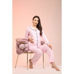 Likapa Penye Önden Düğmeli Hamile Lohusa Uzun Kol Pijama Takımı - XL - Pembe