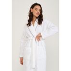 Like Cotton Şalyaka Premium %100 Pamuk Biyeli Kadife Unisex Bornoz - Beyaz