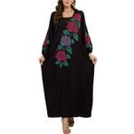 LikeJump Kadın etnik işlemeli uzun Kaftan gecelik ferah ev tekstili büyük boy Maxi Kimono kapak Ups elbiseler, Bir siyah 13, One Size
