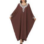 LikeJump Kadın etnik işlemeli uzun Kaftan gecelik ferah ev tekstili büyük boy Maxi Kimono kapak Ups elbiseler, C Kahverengi, One Size