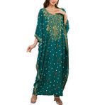 LikeJump Kadın etnik işlemeli uzun Kaftan Maxi Kimono gecelik ferah ev giyim büyük boy kapak Ups elbiseler, B Yeşil, One Size