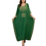 LikeJump Kadın etnik işlemeli uzun Kaftan Maxi Kimono gecelik ferah ev giyim büyük boy kapak Ups elbiseler, C Yeşil, One Size
