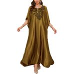 LikeJump Kadın etnik işlemeli uzun Kaftan Maxi Kimono gecelik ferah ev giyim büyük boy kapak Ups elbiseler, Sarı, One Size
