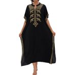 LikeJump Kadın etnik işlemeli uzun Kaftan Maxi Kimono gecelik ferah ev giyim büyük boy kapak Ups elbiseler, Siyah 1, One Size