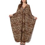 LikeJump Kadın Pamuk Plaj Hırka Maksi Elbise Uzun Kimono Yüzme Kıyafeti Örtü Elbise, Leopar, One Size