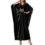 LikeJump Kadın uzun çiçek Kimono sabahlık plaj Bikini Cover-Ups Maxi elbise artı boyutu yaz elbise, E Kadife Siyah, One Size