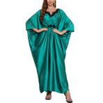 LikeJump Kadın uzun çiçek Kimono sabahlık plaj Bikini Cover-Ups Maxi elbise artı boyutu yaz elbise, E Kadife Yeşil, One Size