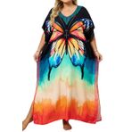 LikeJump Kadın uzun Kaftan artı boyutu gecelik ferah Homewear büyük boy Maxi Kimono kapak Ups elbiseler, B Çok renkli 10, One Size