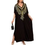 LikeJump Kadın uzun Kaftan artı boyutu gecelik ferah Homewear büyük boy Maxi Kimono kapak Ups elbiseler, Siyah 7, One Size