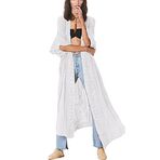LikeJump Kadın Uzun Kimono Sabahlık Plaj Bikini Kılıfı Kaftan Elbise Büyük Beden Yazlık Elbise, E Beyaz, One Size
