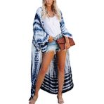 LikeJump Kadın Uzun Kimono Sabahlık Plaj Bikini Kılıfı Kaftan Elbise Büyük Beden Yazlık Elbise, White Midnight Blue, One Size