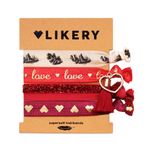 LIKERY Süper yumuşak saç lastikleri | bileklik | kadınlar ve kız çocukları için set | saç lastiği baskılı | parıltılı kumaş bileklik | Renk: Kiraz