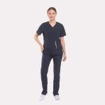 Likralı Dinamik Janet Doktor, Hemşire Forma Takım - Kadın, Lacivert - S