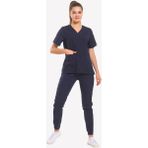 Likralı Dinamik Janet Doktor, Hemşire Forma Takım - Kadın, Lacivert - XL
