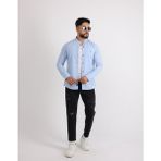 Likralı Gabardin Kot Casual Şık Erkek Gömlek - XL - Buz - Mavi