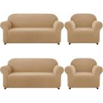 Likrali Koltuk, Kanepe, Çekyat Örtüsü Lastikli, Bambu Desen3+3+1+1 - 180 x 230 cm - Vizon