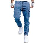Likralı Mavi Kot Kargo Pantolon - Mavi Kargo Pantolon - Erkek Outdoor Pantolon - Erkek Kot Pantolon (Mavi, 38)