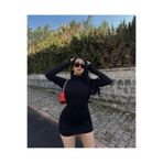 LİKRALI MİNİ SİYAH ELBİSE Siyah L