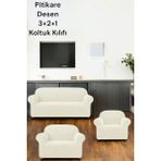 Likrali Pitikare DESEN(321) Koltuk Kılıfı, Lastikli Esnek Yikanabilir Koltuk Çekyat Örtüsü Krem - 180 x 230 cm