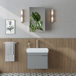 Likya Lavabolu Banyo Dolabı Takımı, Mdflam Tek Kapaklı Lavabolu 59 Cm Banyo Alt Dolabı + Üst Dolabı Kül Gri