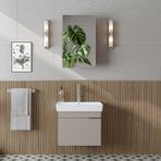 Likya Lavabolu Banyo Dolabı Takımı, Mdflam Tek Kapaklı Lavabolu 59 Cm Banyo Alt Dolabı + Üst Dolabı Kumtaşı