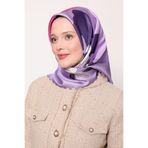 Lila Çizim Çiçek Desen Twill İpek Eşarp