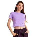 Lila Crop T-shirt Kadın Bisiklet Yaka Tişört Baby Tee Lila