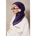 Lila Kareli Twill İpek Eşarp