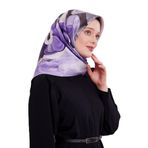 Lila Menekşe Desen Twill İpek Eşarp