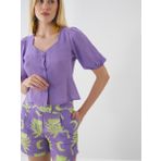 Lila Regular Fit Keten Bluz