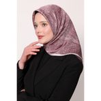 Lila Soyut Etnik Desen Twill İpek Eşarp