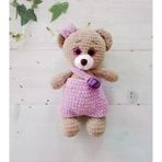 Lila Tulumlu Sevimli Ayicik Amigurumi Organik Oyuncak