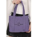 Lila U45 Çıt Çıt Kapatmalı The Tote Bag İşlemeli Kanvas Kumaş Günlük Kadın Kol ve Omuz Çantası 25x30