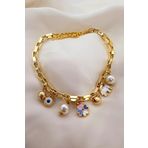 LİLA YONCA FİL NAZAR İNCİ CHARM BİLEKLİK HALHAL GOLD