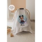 Lilabio %100 Pamuk Isme Özel Çift Katlı Müslin Puset Örtüsü - Mickey Mouse - 001 - Beyaz