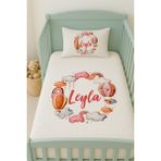 Lilabio %100 Pamuk Isme Özel Isimli 100X150 cm Pike Seti Pembe Balon ve Bulutlar