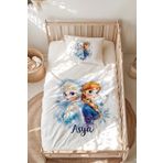 Lilabio %100 Pamuk Isme Özel Isimli Montessori Yatak Nevresim Takımı (100X200 CM) Elsa Ve Anna
