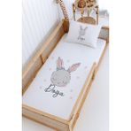 Lilabio %100 Pamuk Isme Özel Montessori Yatak Pike Seti 100X200 Gri Tavşan - Beyaz