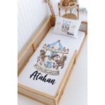 Lilabio %100 Pamuk Isme Özel Montessori Yatak Pike Seti 100X200 Mavi Atlı Karınca - Beyaz
