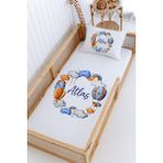Lilabio %100 Pamuk Isme Özel Montessori Yatak Pike Seti 100X200 Mavi Balon - Beyaz
