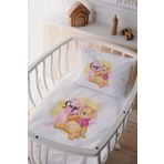 Lilabio (1409)%100 Pamuk Saten Anne Yanı Beşik Nevresim Takımı Winnie Pooh Beyaz 60 x 100