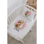 Lilabio İsme Özel %100 Pamuk lastikli Park Yatak Çarşaf Seti (60x120) Kelebek Tavşan