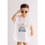 Lilabio İsme Özel %100 Pamuk Müslin Kapüşonlu Erkek Çocuk Panço Bornoz Gökkuşağı