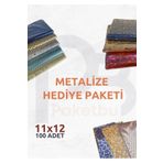 LilaHediyelikEşya 100 Adet 10x12 Cm Metalize Bantlı Hediye Poşeti , Takı Nişan Mevlüt Kına Poşeti Hediye Paketi